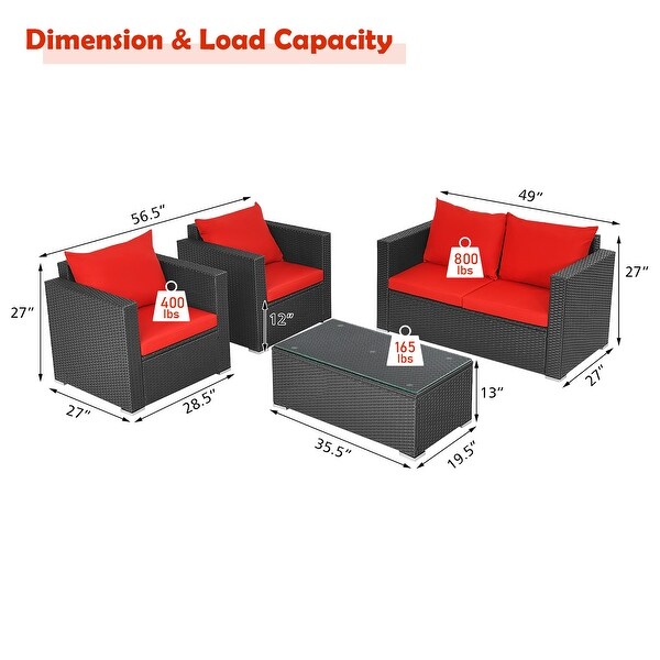 Costway 4PCS Patio Rattan Furniture Set Cushioned Sofa Chair Coffee