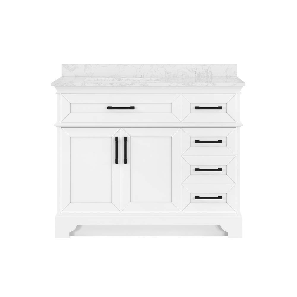 Home Decorators Collection Cherrydale 42 in. W x 22 in. D x 34.50 in. H Bath Vanity in White with White Cultured Marble Top Cherrydale 42W