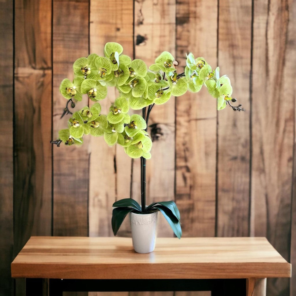 Gorgeous artificial orchid in a ceramic round pot