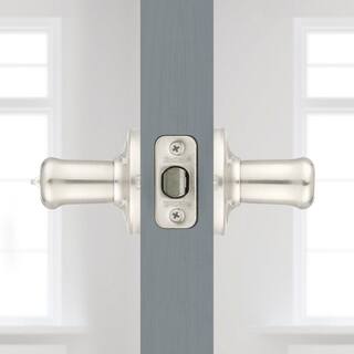 Kwikset Tustin Satin Nickel Entry Door Handle featuring SmartKey Security 97402-575