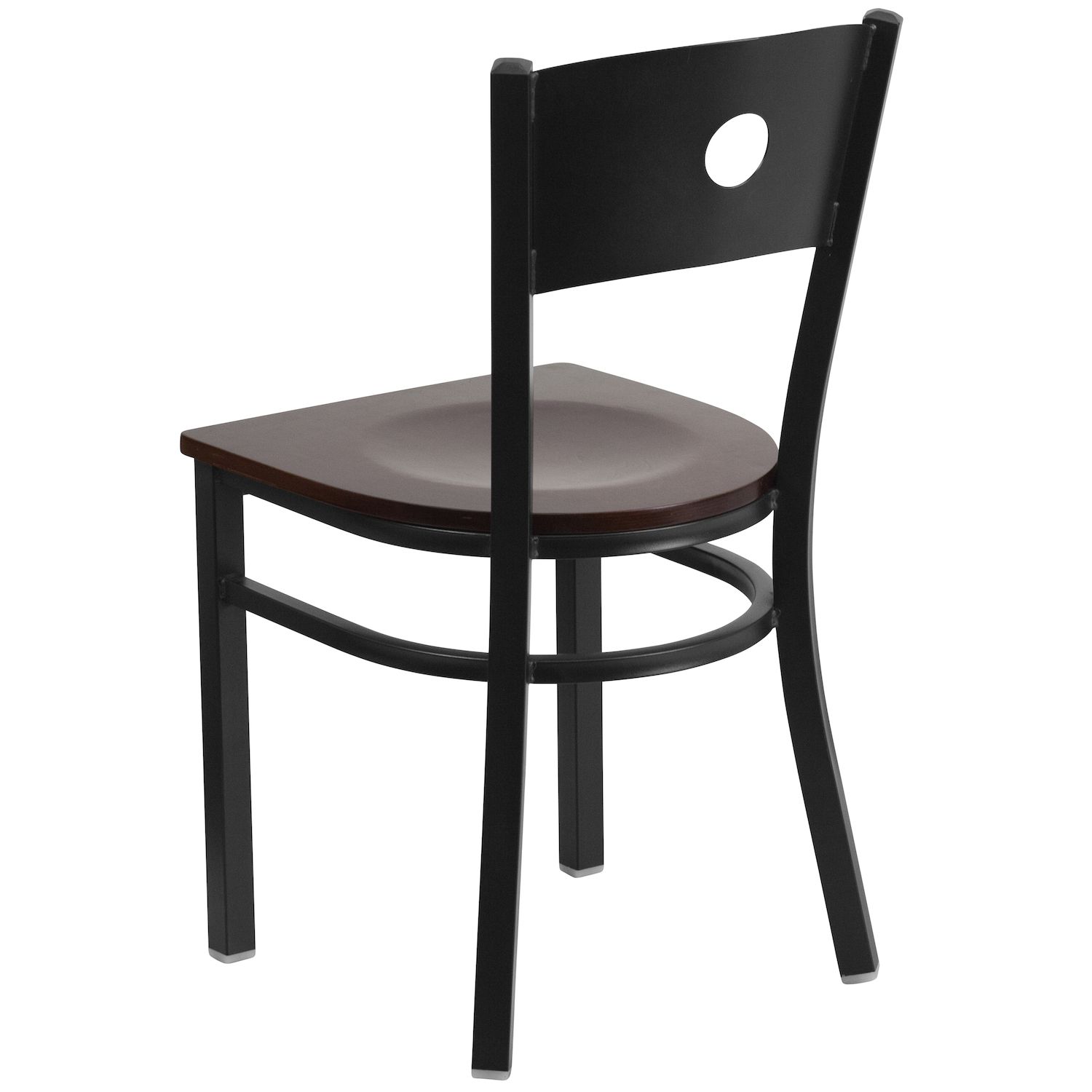 Emma and Oliver Black Circle Back Metal Restaurant Chair - Natural Wood Seat