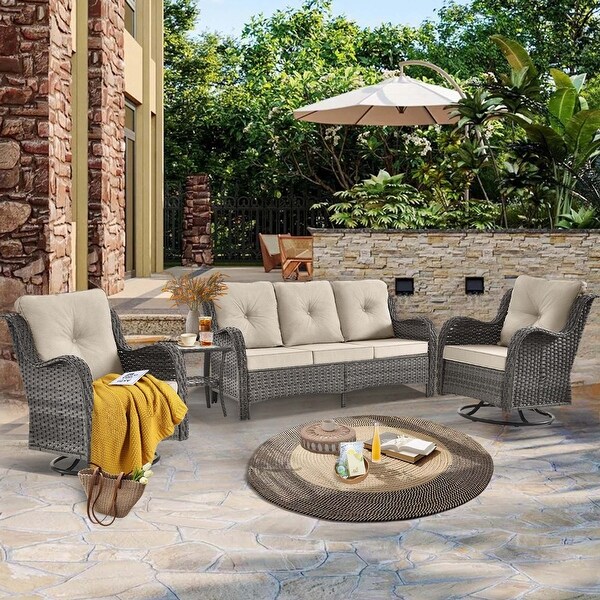 Upgraded Rattan Patio Furniture Conversation Seating 360° High Back Swivel Chairs+Storage Ottomans，Cushions Included🎁