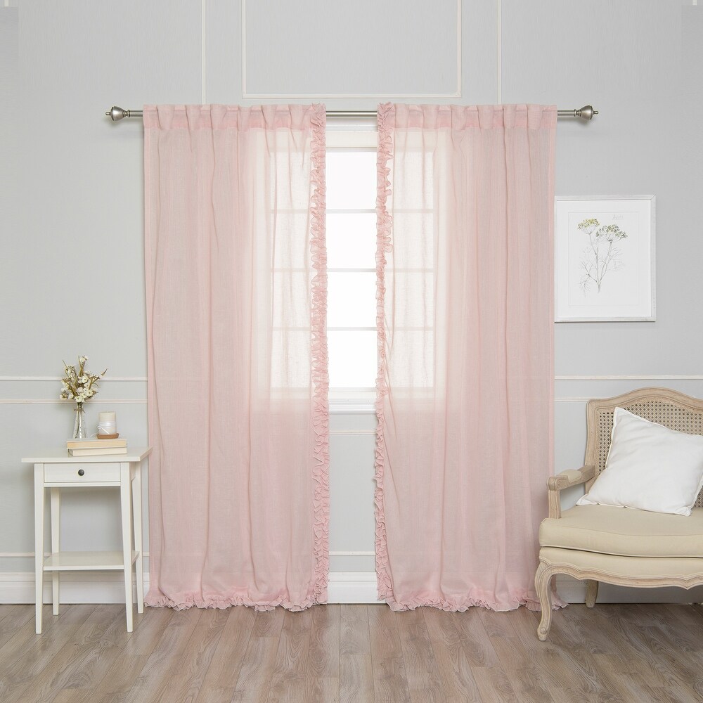 Aurora Home Ruffle Border Linen Look Curtain Panel Pair   52\