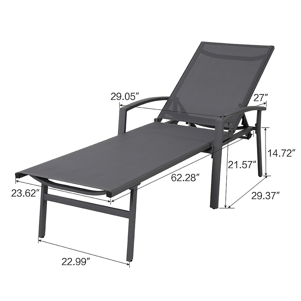 NUU GARDEN Outdoor Textilene Cape Coral Mesh Single Chaise Lounge in White/Grey