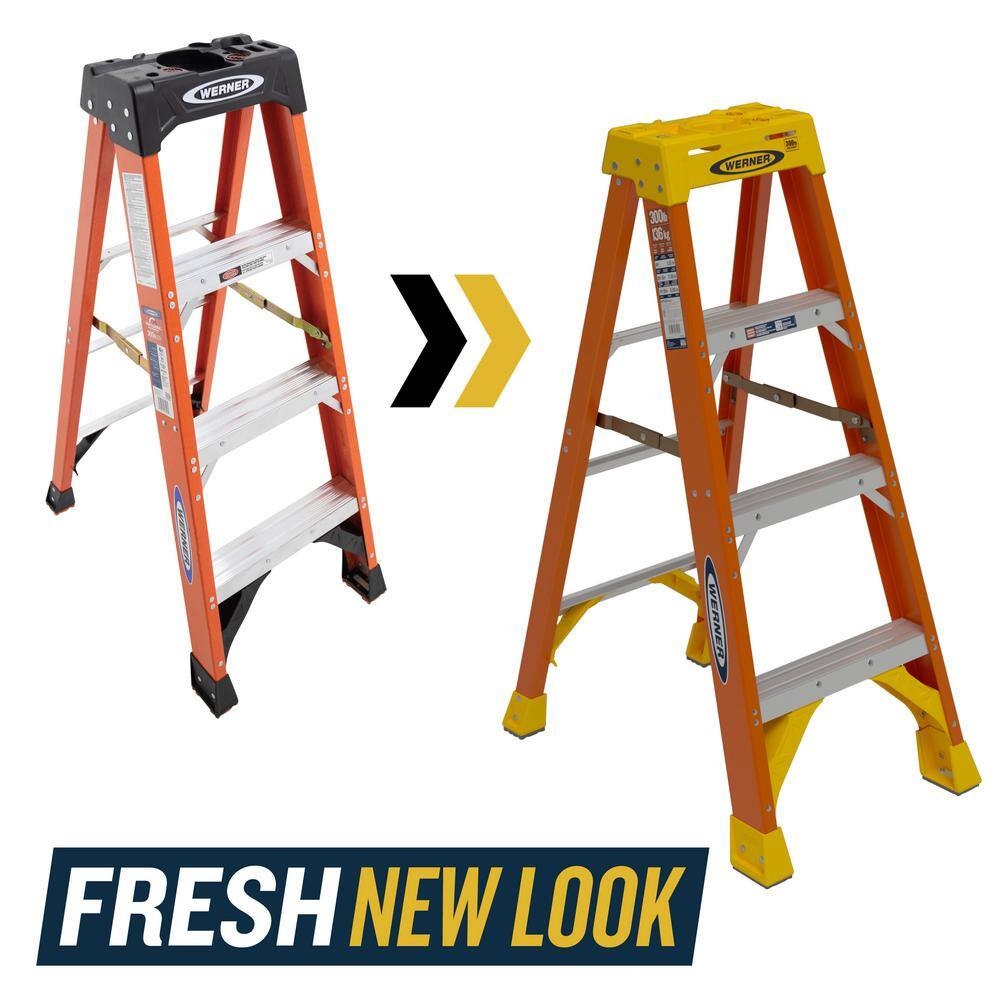 Werner 4 ft. Fiberglass Step Ladder (8 ft. Reach Height) with 300 lbs. Load Capacity Type IA Duty Rating NXT1A04