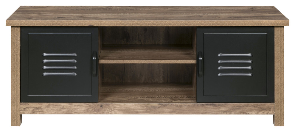 Norwood Range TV Stand Entertainment Center  Wood And Black Metal   Industrial   Entertainment Centers And Tv Stands   by Comfort Products  Houzz