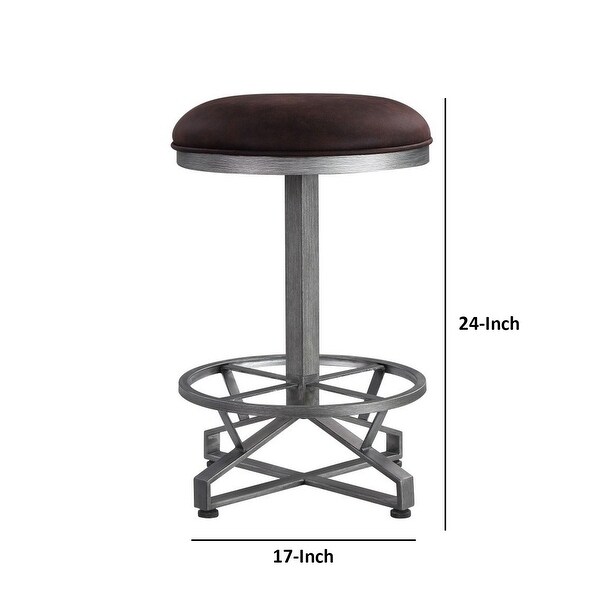 Counter Height Stool with Padded Seat and Intricate Base， Brown