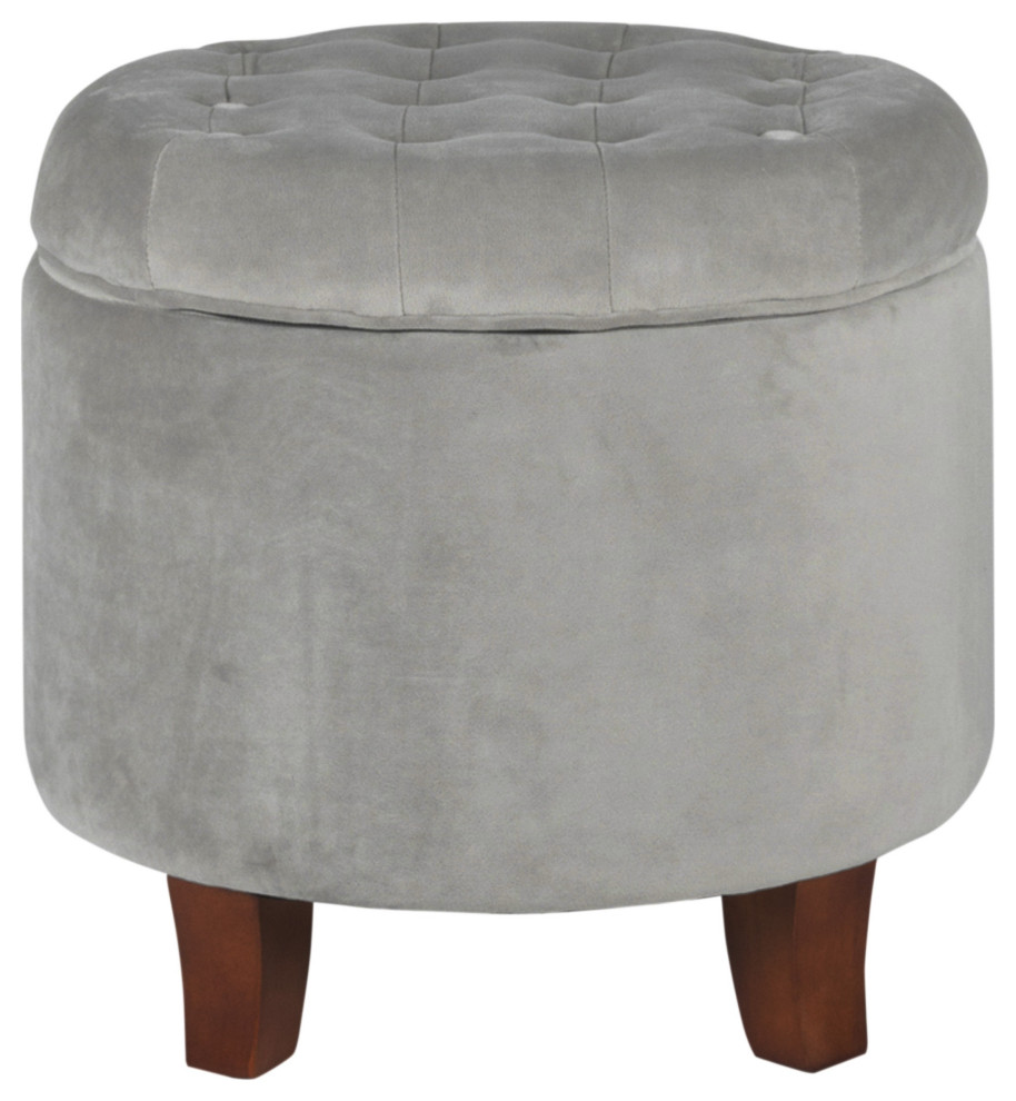 Benzara BM194927 Velvet Wooden Ottoman With Hidden Storage  Light Gray and Brown   Transitional   Footstools And Ottomans   by Uber Bazaar  Houzz