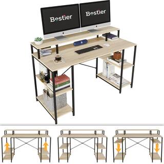 Bestier 55.12 in. Light Oak Computer Desk with Monitor Shelf D074G-OAK