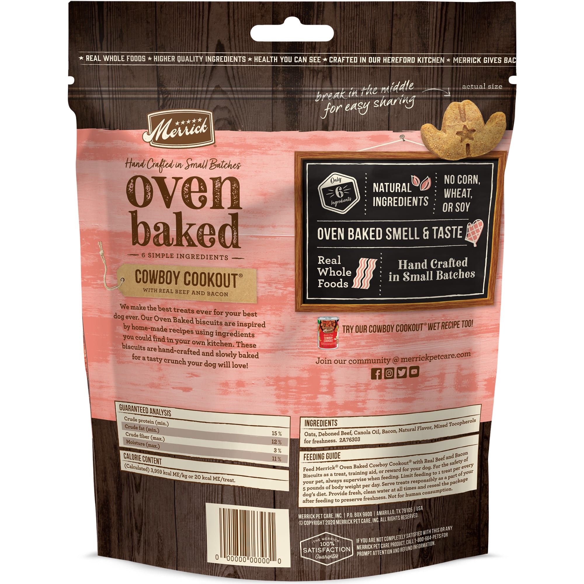 Merrick Oven Baked Cowboy Cookout with Real Beef and Bacon Treats for Dogs， 11 oz.