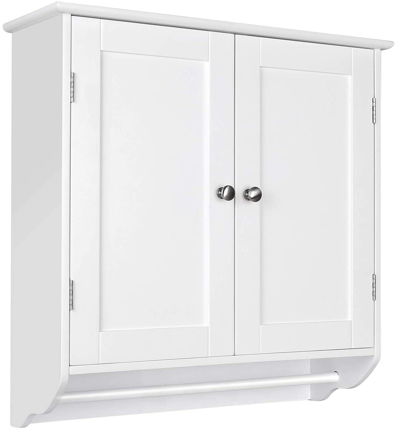 Homfa Bathroom Wall Cabinet,  23.6'' W over The Toilet Storage Cabinet with Double Door Cupboard and Adjustable Shelf and Towels Bar, White