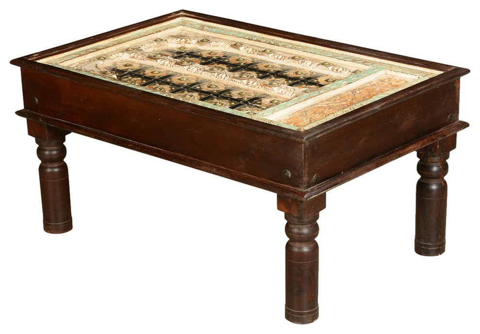 Turkish Tiles Mango Wood Textured Top Coffee Table   Traditional   Coffee Tables   by Sierra Living Concepts Inc  Houzz