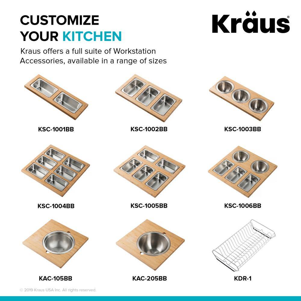 KRAUS 16.75 in. Workstation Kitchen Sink Composite Serving Board Set with Rectangular Stainless Steel Bowls KSC-1005BB