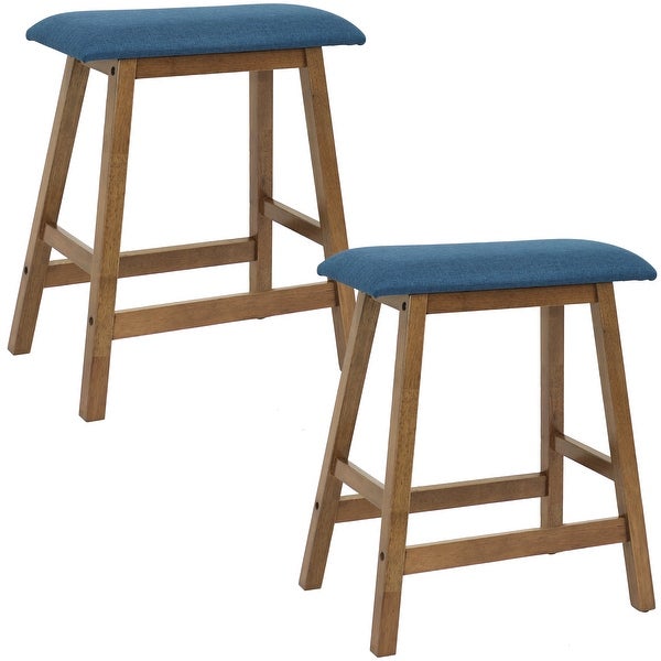 Set of 2 Counter-Height Stools - Blue Cushions