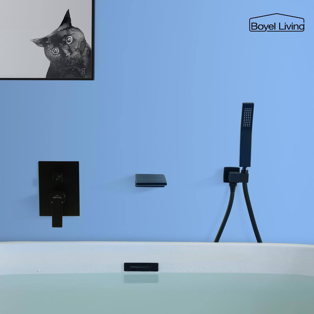 Boyel Living Single-Handle Wall Mount Roman Tub Faucet with Hand Shower in Matte Black SMD-88020B