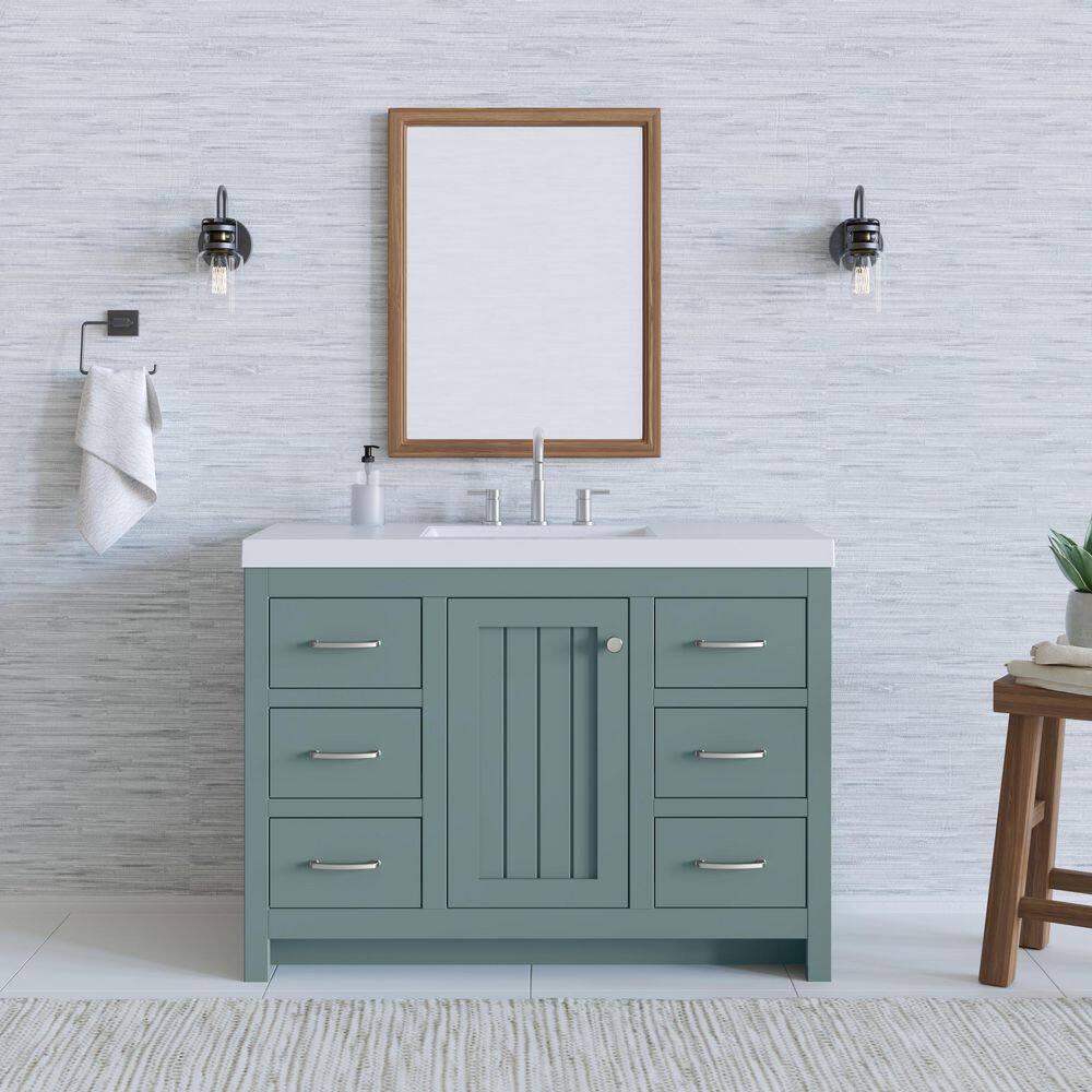 Home Decorators Collection Glint 48.5 in. W x 18.75 in. D Bath Vanity in Sage with Cultured Marble Vanity Top in White with Integrated Sink B48X20095