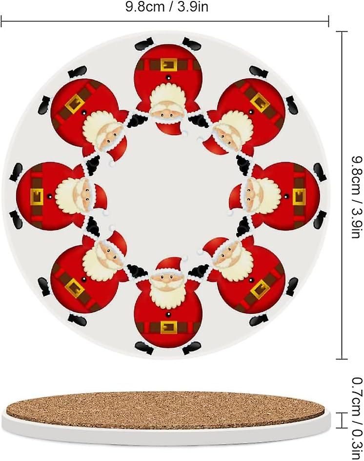 2pcs Round Christmas Santa Claus Ceramic Coasters With Cork-backed For Coffee Drink Cup Mat Absorbent Stone Coasters