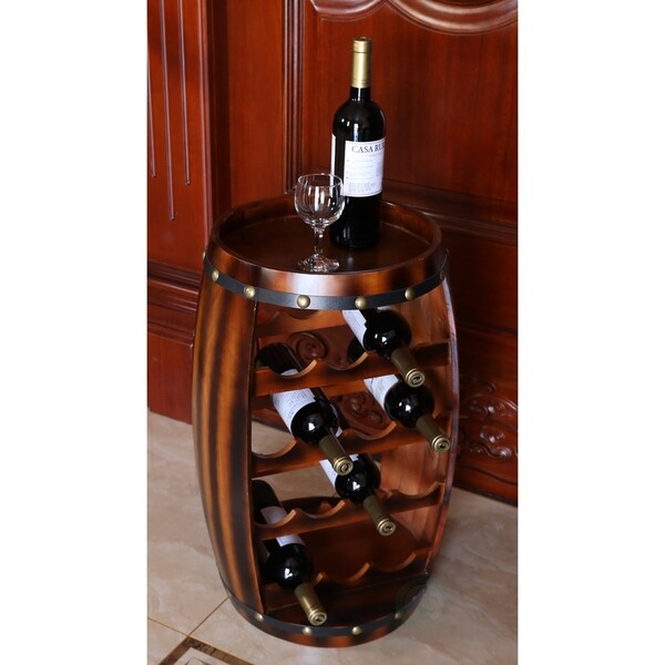 Wooden Barrel Shaped 14 Bottle Wine Rack