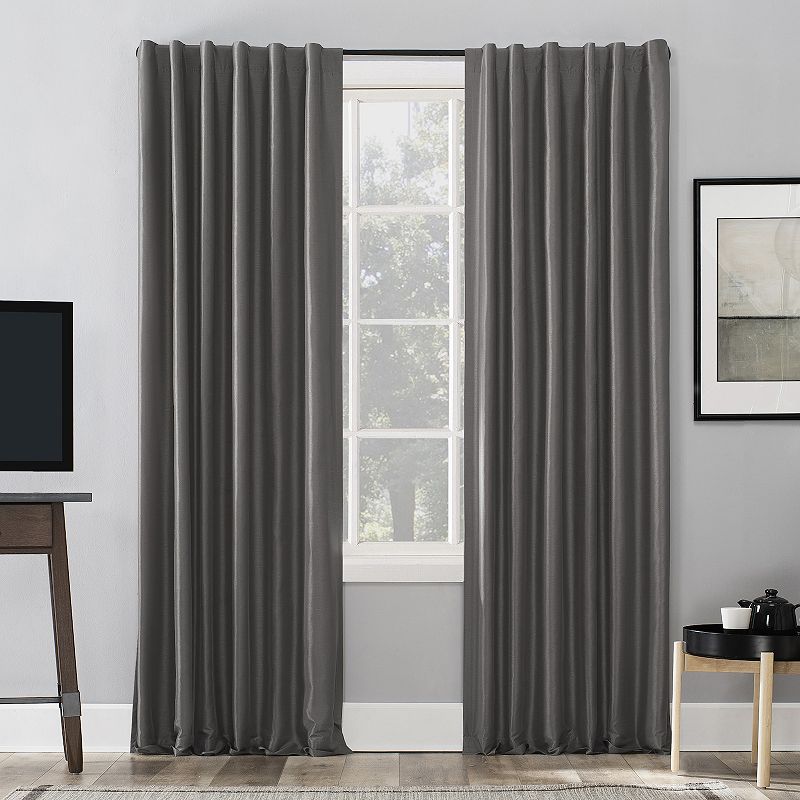 Sun Zero Evelina 100% Blackout Faux Dupioni Silk Back Tab Window Curtain