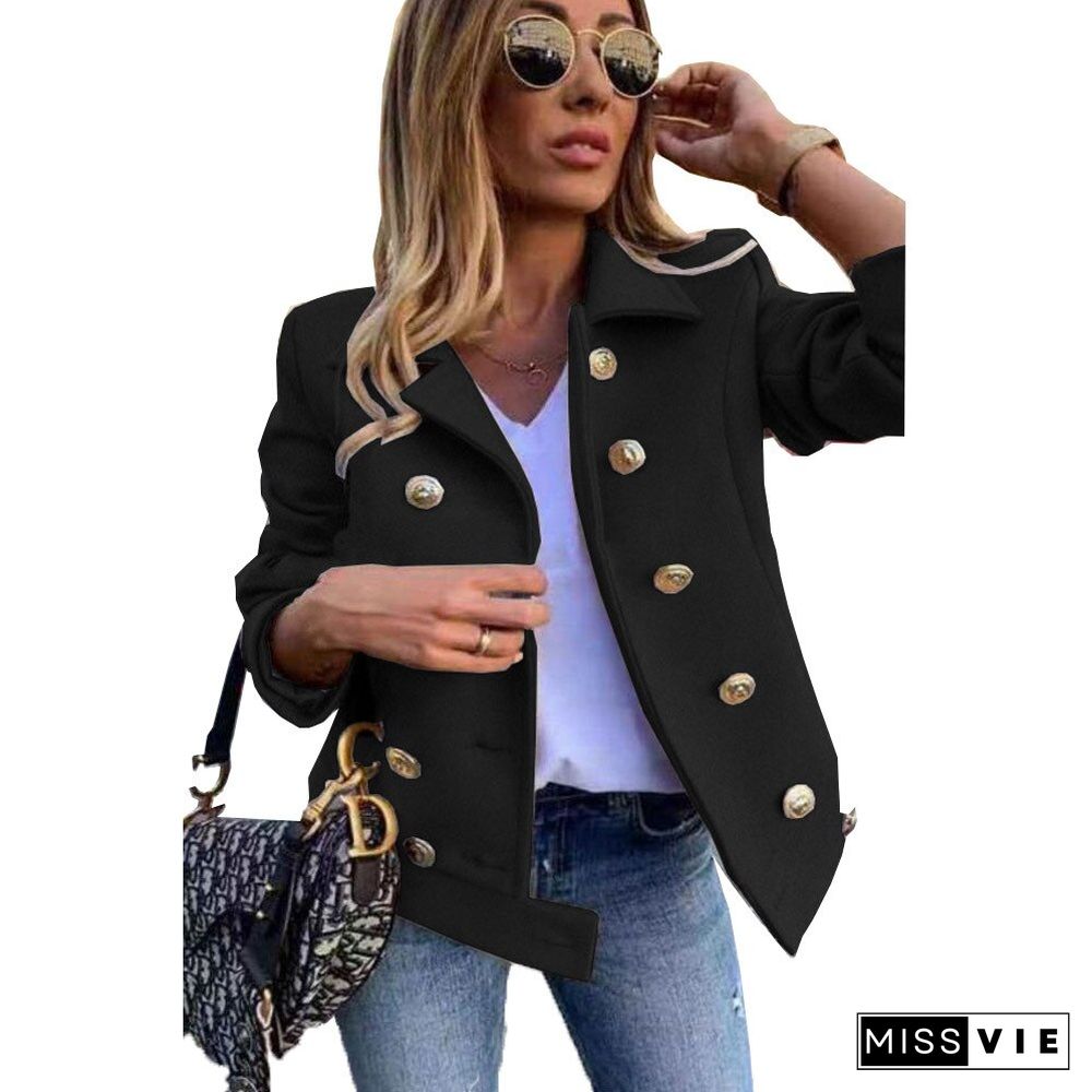 Fashion Winter Jacket Women Slim Long-sleeved Double-breasted Suit Collar Woolen Coat Tweed Jacket