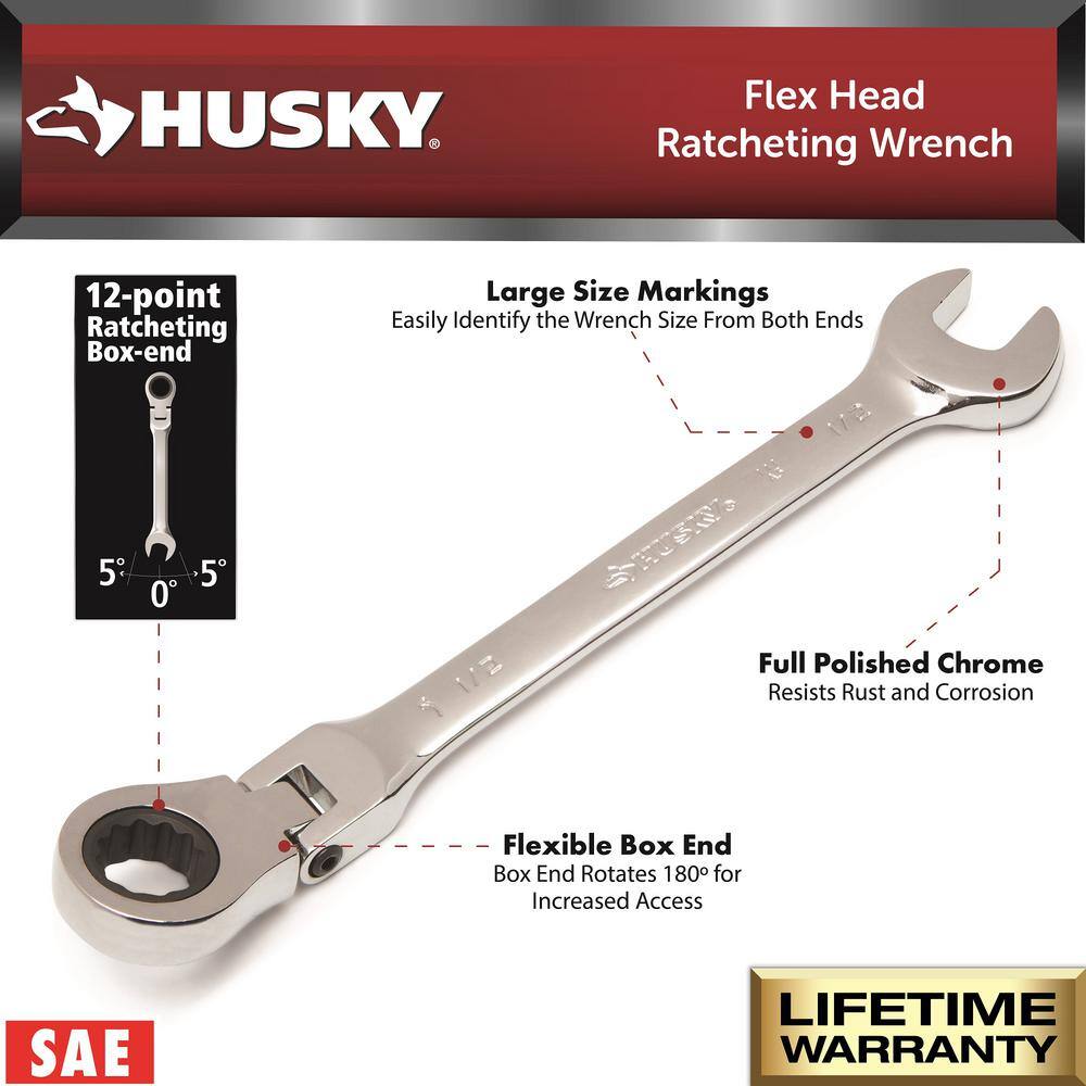 Husky 916 in. Flex Head Ratcheting Combination Wrench HFRW916