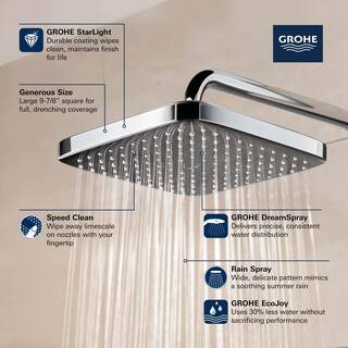 GROHE Tempesta 1-Spray Patterns with 1.75 GPM 10 in. H Cube Wall Mount Rain Fixed Shower Head in StarLight Chrome 26718000