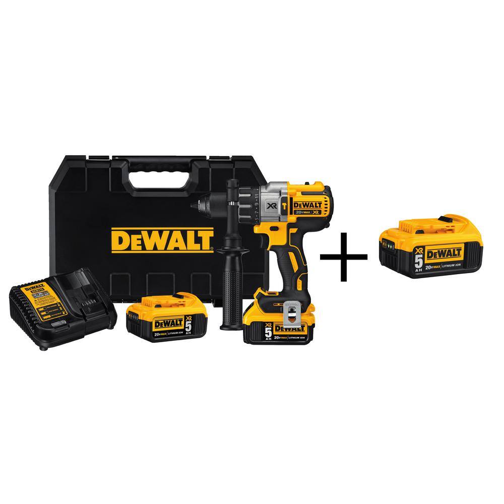 DW 20V MAX XR Cordless Brushless 3-Speed 12 in. Hammer Drill (3) 20V 5.0Ah Batteries and Charger DCD996P2wB