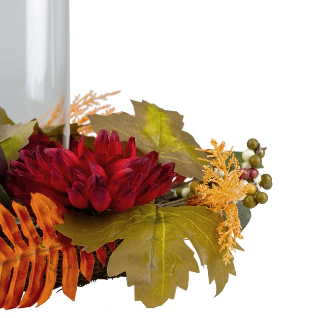 Mums With Pomegranate Fall Candle Holder Centerpiece