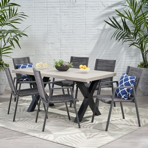 Quartz Outdoor Modern 6 Seater Aluminum Dining Set by Christopher Knight Home