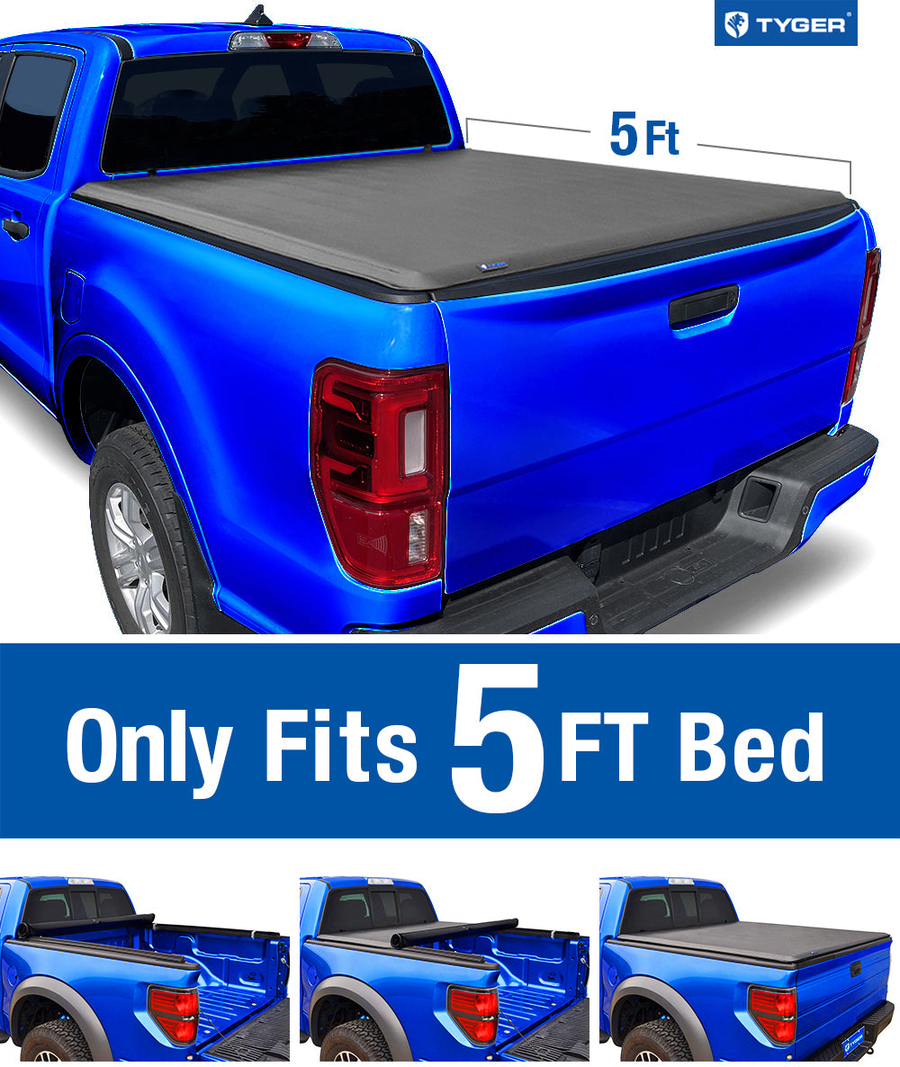 Tyger Auto T1 Soft Roll-up Truck Bed Tonneau Cover Compatible with 2019-2023 Ford Ranger | 5' Bed | TG-BC1F9066 | Vinyl