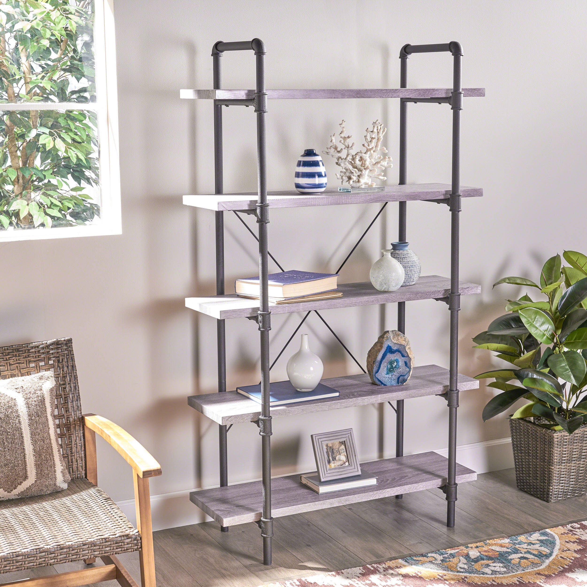 Clint Industrial Pipe Design 5-Shelf Etagere Bookcase