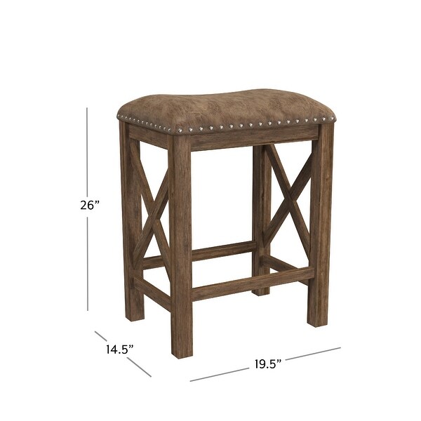 The Gray Barn Wild Hen Bench Wood Backless Counter Height Stool， Set of 2， Antique Brown Walnut