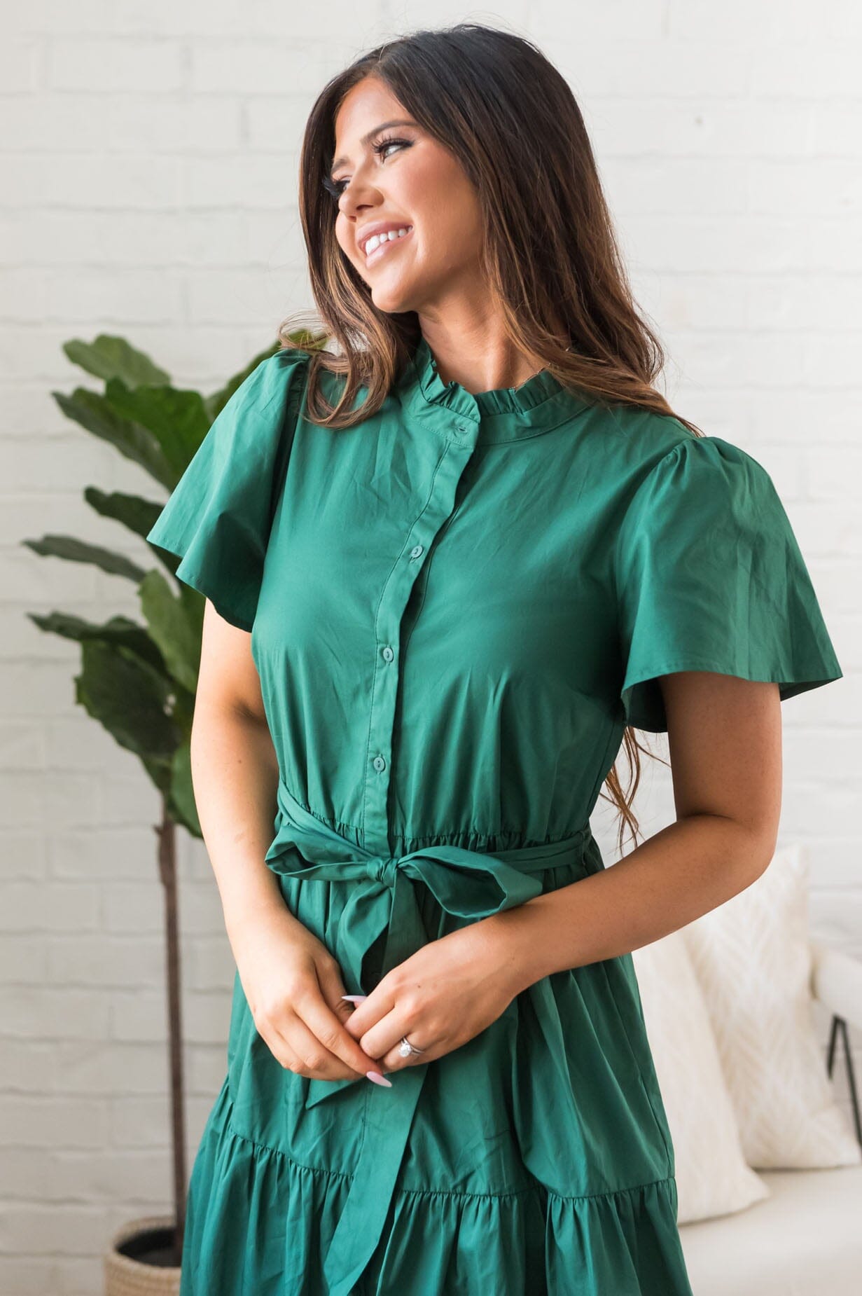 Autumn Ruffle Dress-Emerald Green