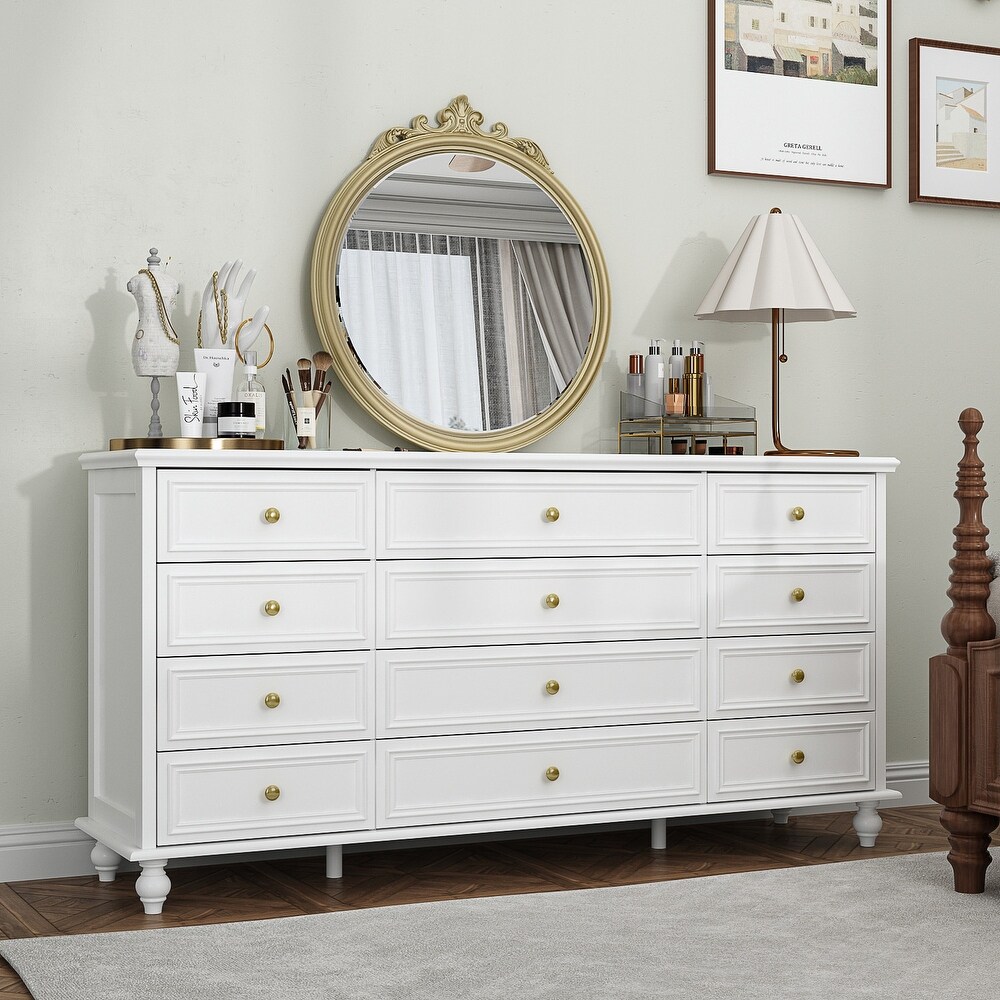 12 Drawer Closet 63'' W Dresser White Chest Srorage Cabinet Lacquer