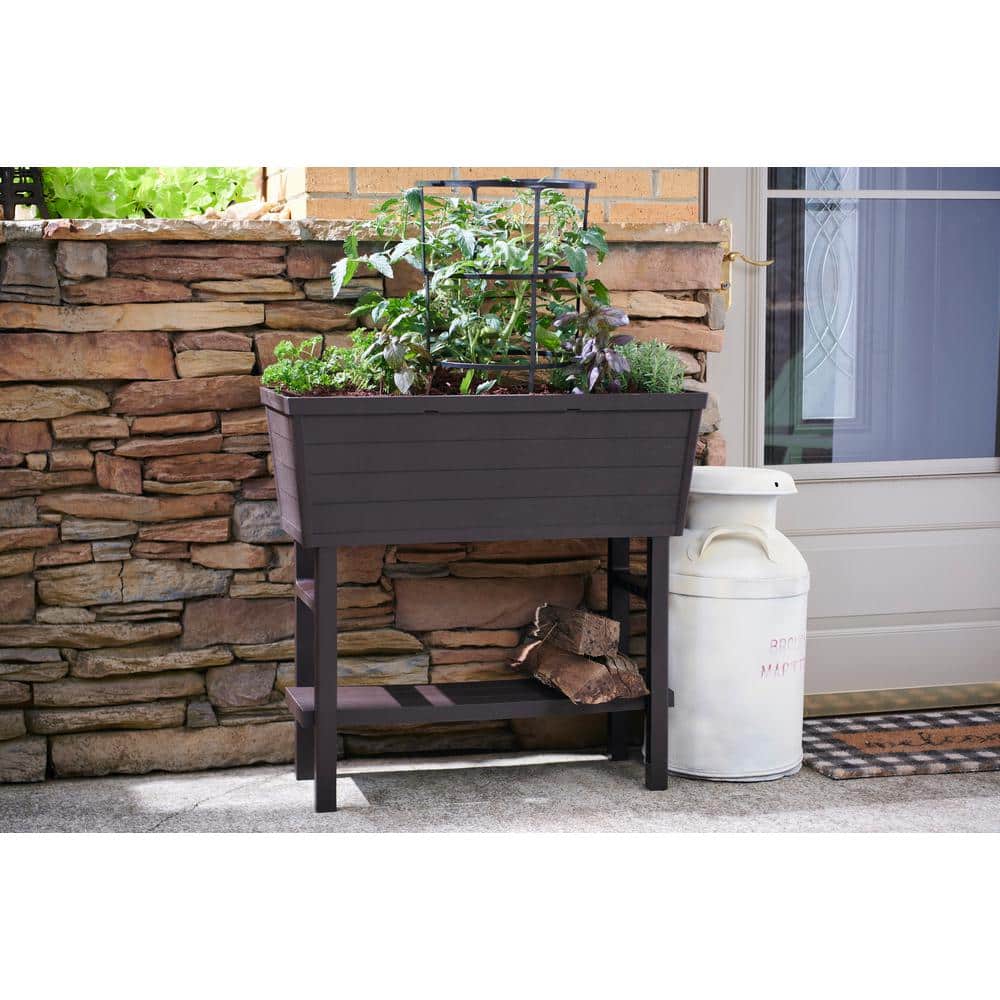 Vigoro 32.25 in. W x 31 in. H Elevated Resin Patio Garden Bed in Brown 999-2200