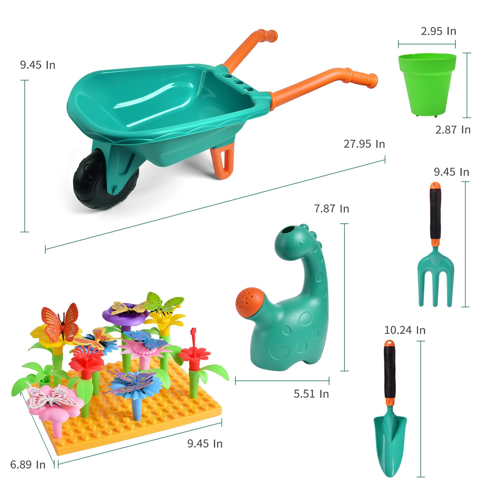 Fun Little Toys Kids Toddler Flower Gardening Building Tool Set，Kids Wheelbarrow Watering Can Pretend Educational Play Stem Toys Outdoor Indoor Toy for Ages 2 3 4 5 6 7 8