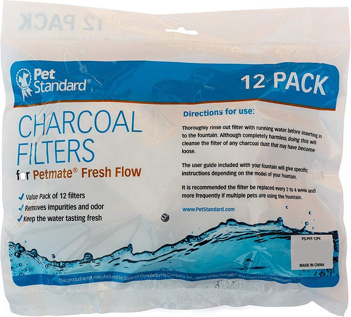 Pet Standard Charcoal Filters for PetMate Fresh Flow， 12 count