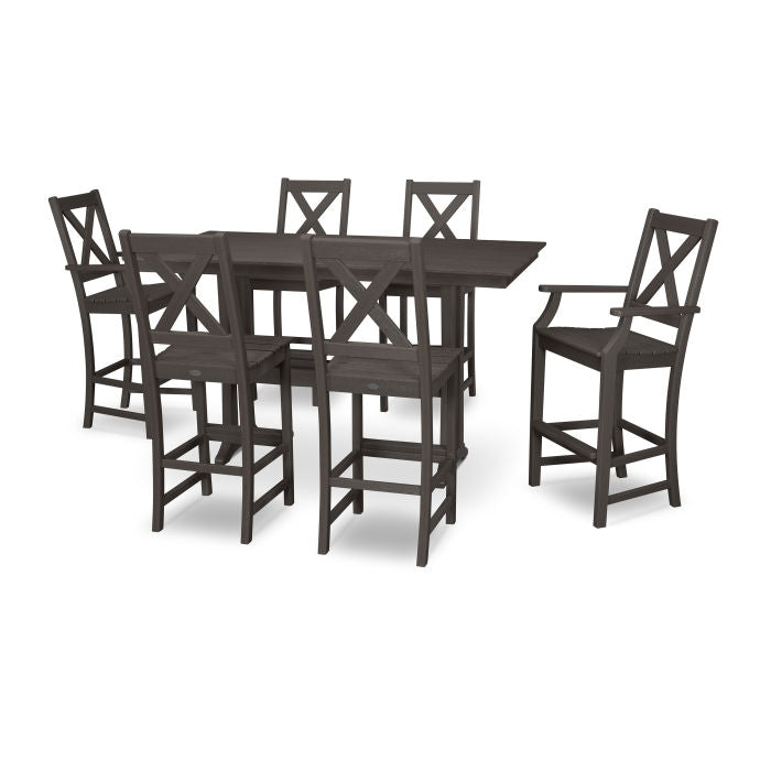 Polywood Braxton 7-Piece Farmhouse Trestle Bar Set in Vintage Finish PWS512-1-V