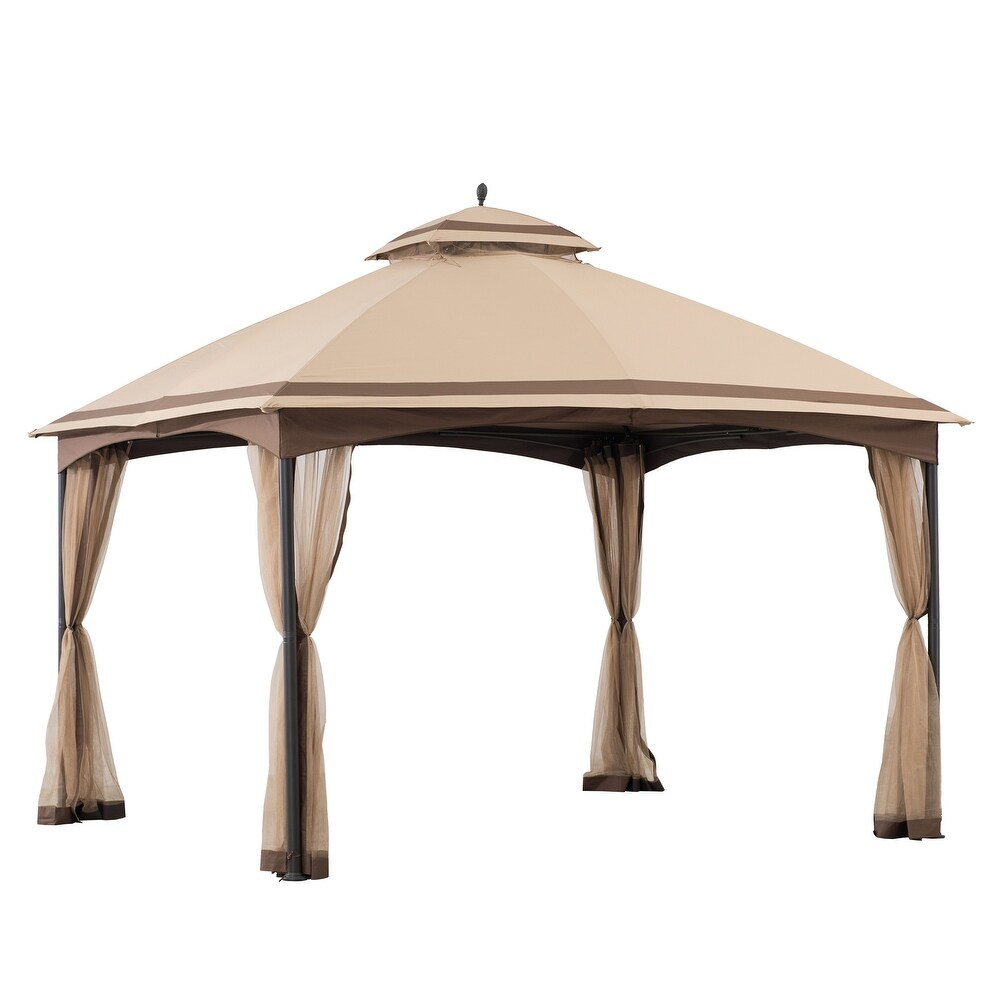 Sunjoy 10.5 ft. x 13 ft. Tan and Brown 2 tier Steel Gazebo