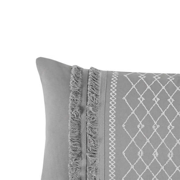 Oblong Bea Embroidered Cotton Decorative Throw Pillow With Tassels Gray Ink ivy