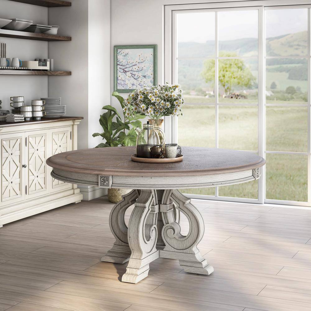 Furniture of America Willadeene Antique White Round Dining Table IDF-3150WH-RT