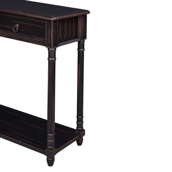 Console Table w/ Projecting Drawers and Long Shelf for Entryway，Brown