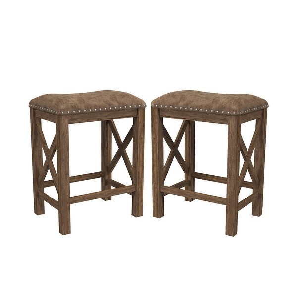 The Gray Barn Wild Hen Bench Wood Backless Counter Height Stool， Set of 2， Antique Brown Walnut