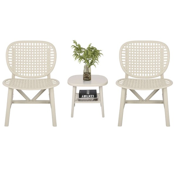 3 Pieces Hollow Design Retro Patio Table Chair Set All Weather Conversation Bistro Set Outdoor