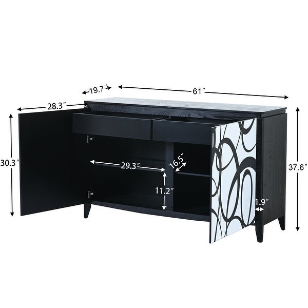 Sideboard Entryway Table with Art Spray Painting， Sofa Table Side Table with 2 Drawers and 4 Shelves for Living room Entryway