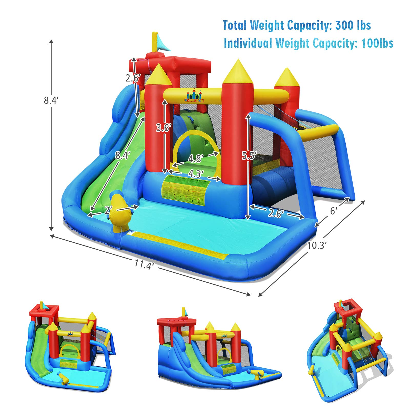 BOUNTECH Inflatable Bounce House, 7 in 1 Water Slide Park w/ Jumping Area