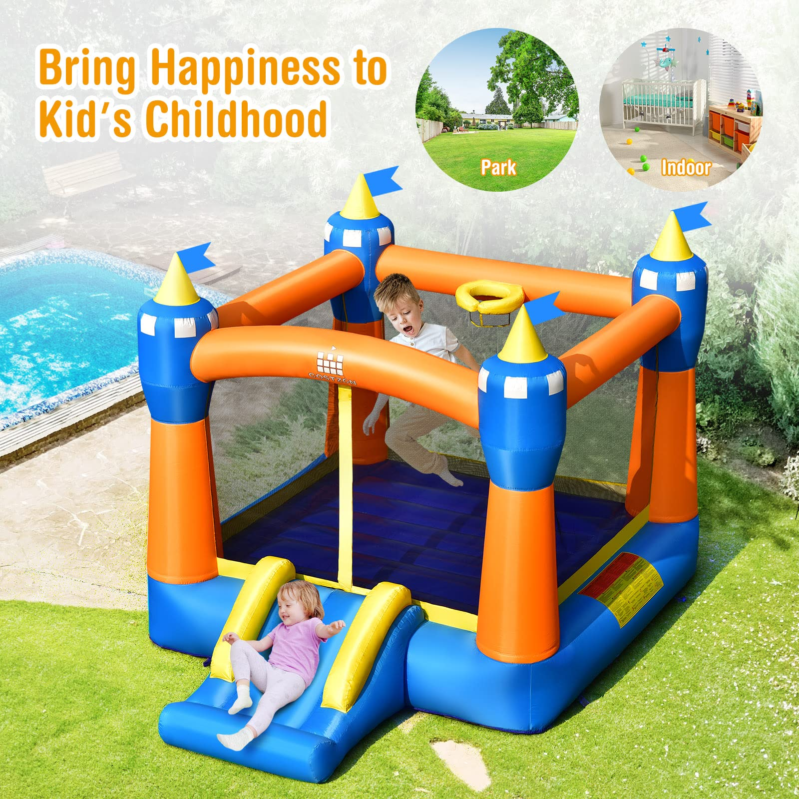 Costzon Inflatable Bounce House, Magic Theme Jump with Slide Bouncer