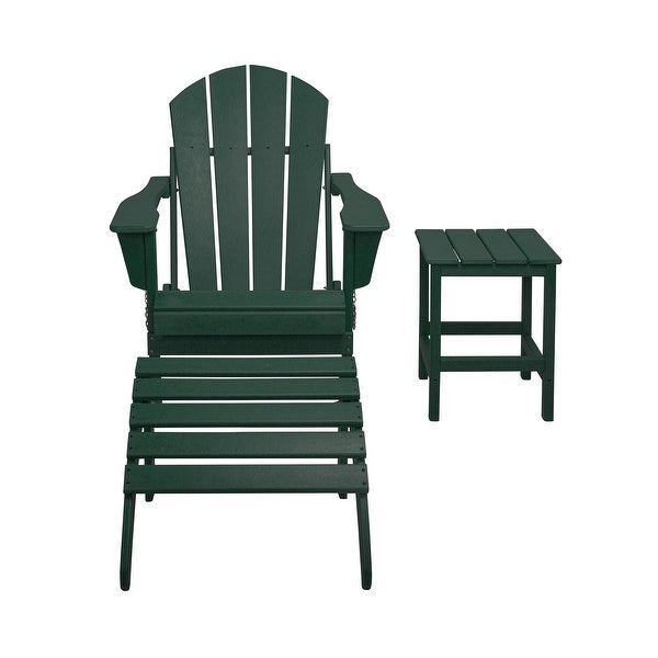 3-Piece Outdoor Adirondack Patio Chair with Ottoman and Side Table Set， Dark Green - Overstock - 37851974