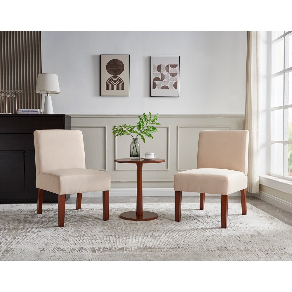 Fabric Accent Chairs 2 pc armless Side Chairs with Round Wood Table