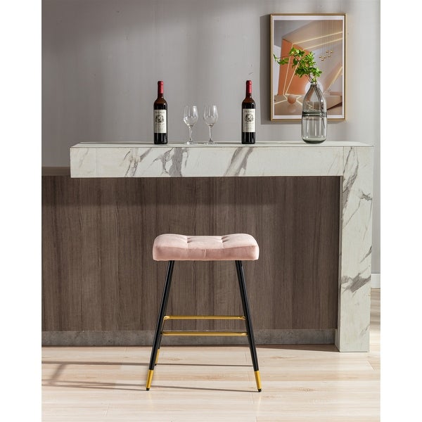 Vintage Bar Stools Footrest Counter Height Dining Chairs， Velvet Dining Chairs with Metal Legs for Kitchen Counter Island